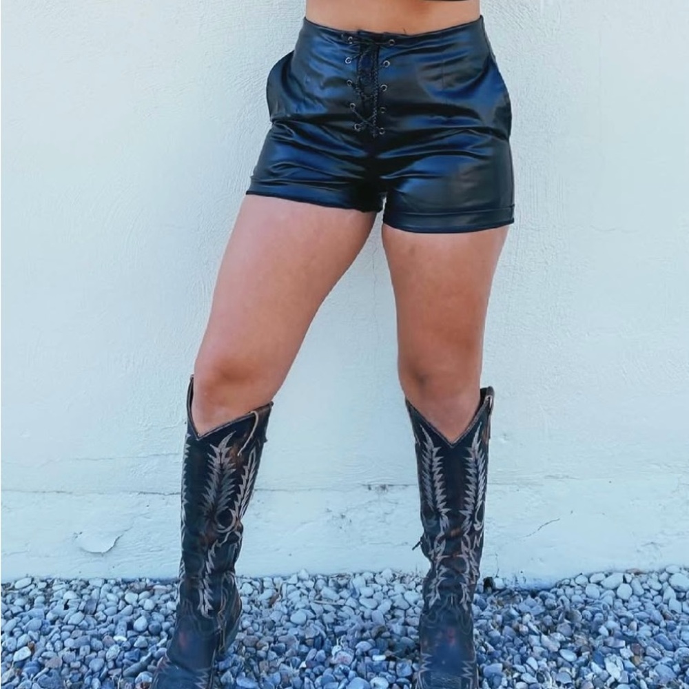 Buckskin babes black pleather shorts